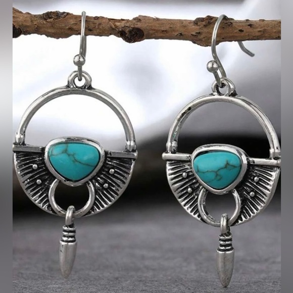 “Turquoise Bullets” Shield Armor Weapon Warrior Arrow Dart Southwestern Earrings - Picture 2 of 9